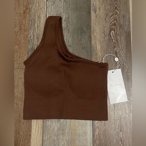 NWT BuffBunny Ribbed Seamless Sports Bra - Mocha Sz Small - Picture 2 of 4
